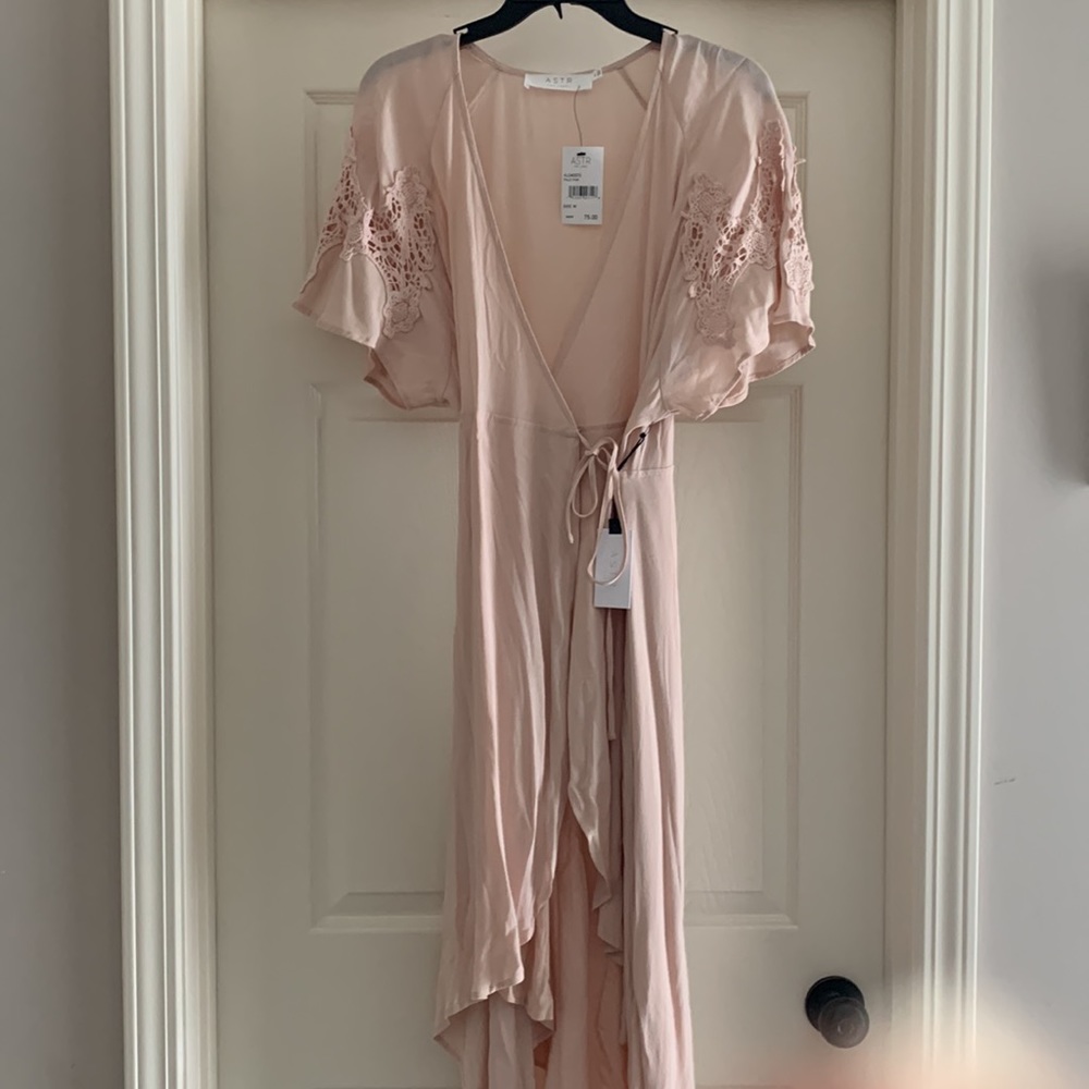 Dusty Pink ASTR High Low Wrap top/dress from Nordstrom.